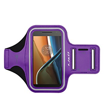 Moto G4 / G4 Plus Armband, J&D Sports Armband for Motorola Moto G4 / G4 Plus, Key holder Slot, Perfect Earphone Connection while Workout Running -Purple