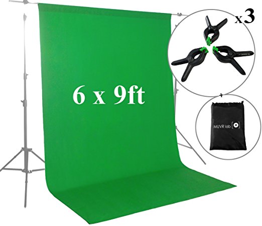 Green Screen Backdrops or Backgrounds 6х9ft – 100% Cotton Green Muslin Chromakey Screen Backdrops for Photography Videos Gaming – Includes 3 Clamps & a Carry Bag by MUVR lab