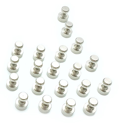 20 Metal Magnetic Push Pins Silver Color Solid Steel Nickel Finishing With The Highest Grade Neodymium Magnets, Strong, Solid, User-Friendly - Your Essential Multi-purpose Magnets
