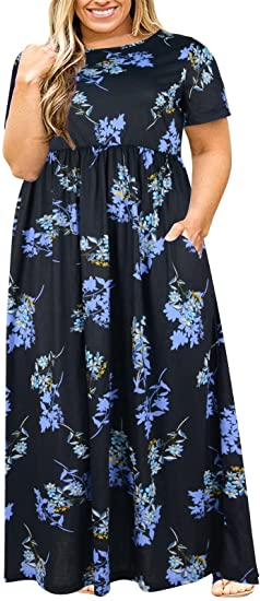 Nemidor Women Short Sleeve Loose Plain Casual Plus Size Long Maxi Dress with Pockets