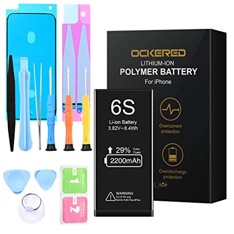 ockered Battery for IPhone 6S, original 2200 mAh high capacity spare battery with tool kit and repair kit, battery replacement manual, 2 years warranty 100%