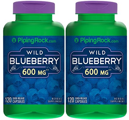 Piping Rock Wild Blueberry Fruit 600 mg 2 Bottles x 120 Quick Release Capsules Herbal Supplement