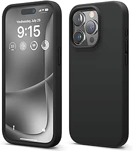 elago Coque Silicone Liquide Compatible avec iPhone 15 Pro, Qualité Supérieure, Coque Protection Intégrale [Structure Antichoc 4 Couches], Doublure Microfibre Douce Anti-Rayures (Noir)