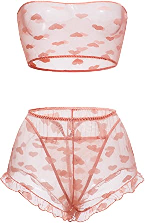Pretishows Women's Lingerie Set Stretchy Lace Bandeau Bra Underwear Set Size S-XXL