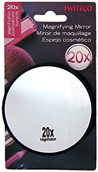 Swissco suction cup mirror. 20x magnification, 3 1/2'' diameter Colors May Vary