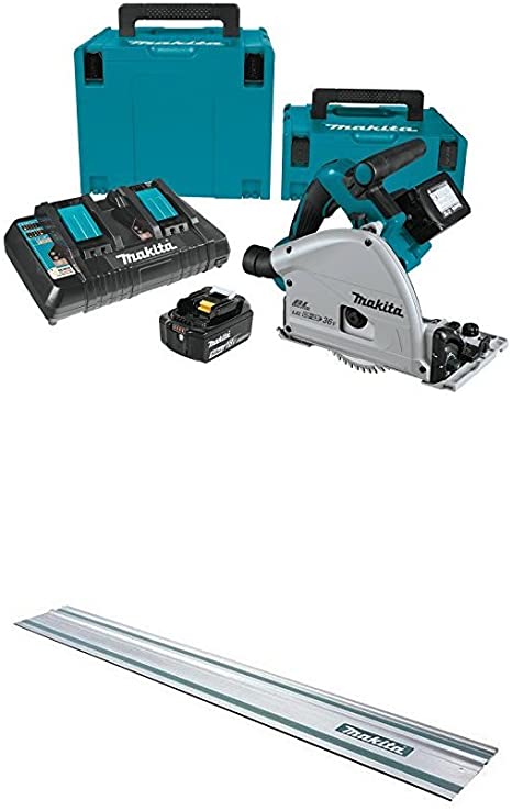 Makita XPS01PTJ 5.0Ah 18V X2 LXT Lithium-Ion (36V) Brushless Cordless 6-1/2" Plunge Circular Saw Kit with 194368-5 Guide Rail, 55-Inch