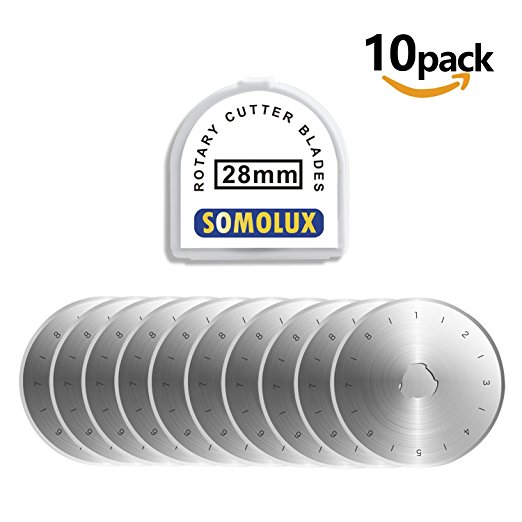 Somolux 28mm Rotary Blades 10 Pack by, Fits OLFA,Fiskars,Dremel,Truecut,DAFA Cutter Replacement, Quilting Scrapbooking Sewing Arts Crafts,Sharp and Durable