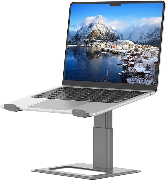 SOUNDANCE Adjustable Laptop Stand for Desk, Computer Stand, Ergonomic Laptop Riser Holder Compatible with 10 to 17.3 Inches Notebook PC Computer, Aluminum Grey