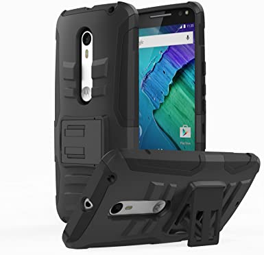 Moto X Pure Edition Case, MoKo Shock Absorbing Hard Cover Ultra Protective Heavy Duty Case with Holster Belt Clip   Built-in Kickstand for Moto X Pure Edition/Moto X Style - Black