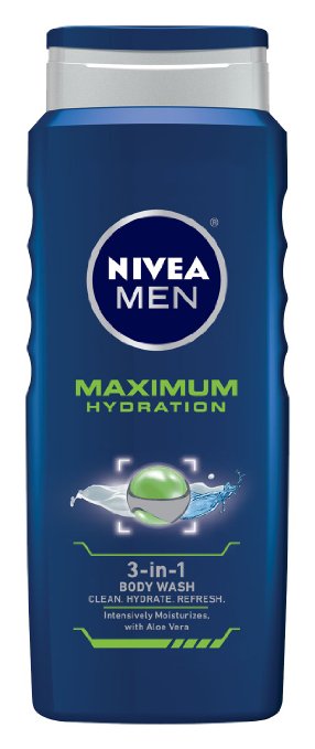 NIVEA MEN Maximum Hydration 3-in-1 Body Wash with Aloe Vera, 16.9 oz Bottle (Pack of 3)