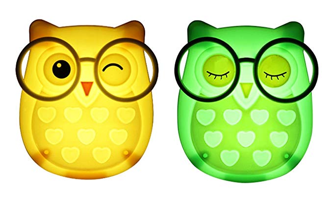2 PCS Owl LED Plug in Night Light for Kids- Wall Lamp Take Good Care Children Sleep Light Sensor Auto Controlled Nightlights for Baby Nursing (Yellow Green)
