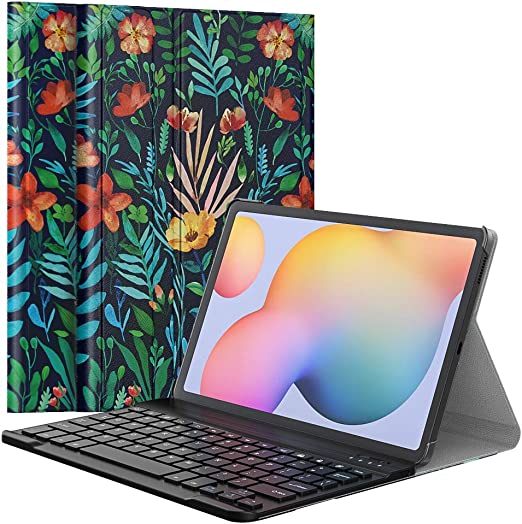 MoKo Keyboard Case for Samsung Galaxy Tab S6 Lite 2020/2022 (SM-P610/P615/P613/P619), PU Tablet Cover Shell Case with Removable Wireless Keyboard Fit Samsung Galaxy Tab S6 Lite 10.4, Jungle Night