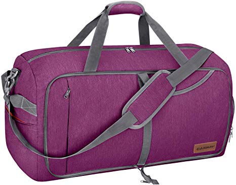 Canway 65L Travel Duffel Bag, Foldable Weekender Bag with Shoes Compartment for Men Women Water-proof & Tear Resistant (Lavender Purple, 65L)