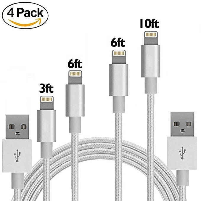 Iphone charger cable mfi certified Nylon Braided Charger Cord to USB Syncing Data lighting cable for iphone 8 4pack 3FT 6FT 6FT 10FT for iPhone X/8/8Plus/7/7Plus/6/6Plus/6s/6sPlus and more …