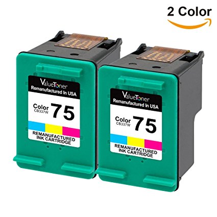 Valuetoner Remanufactured Ink Cartridge Replacement For Hewlett Packard HP 75 CZ070FN CB337WN (2 Tri-Color) 2 Pack