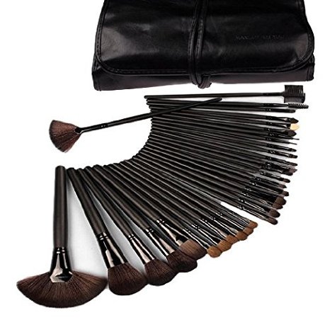 KLAREN 32 Pcs Black Rod Makeup Brush Cosmetic Set Kit with Case Science Purchaseng Strips