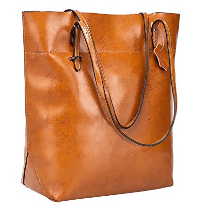 S-ZONE Vintage Genuine Split Leather Tote Shoulder Bag Handbag Big Large Capacity (Brown)
