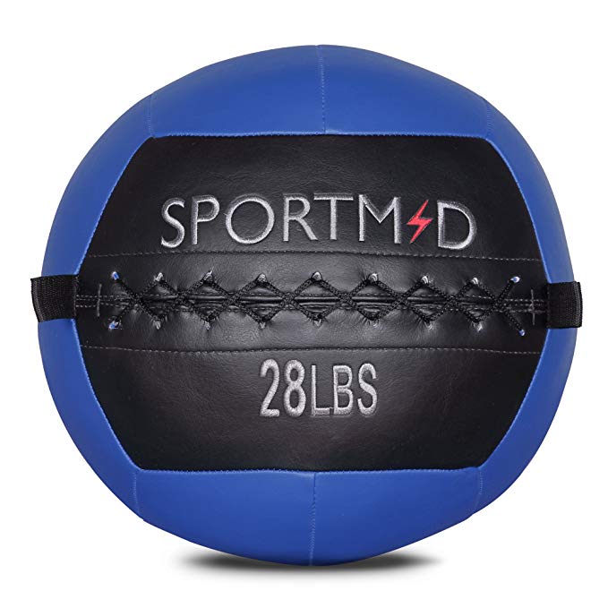 Sportmad Soft Medicine Ball Wall Ball for CrossFit Exercises Strength Training Cardio Workouts Muscle Building Balance, 6/10/12/14/18/20/28/30LBS, Red&Black /Blue&Black