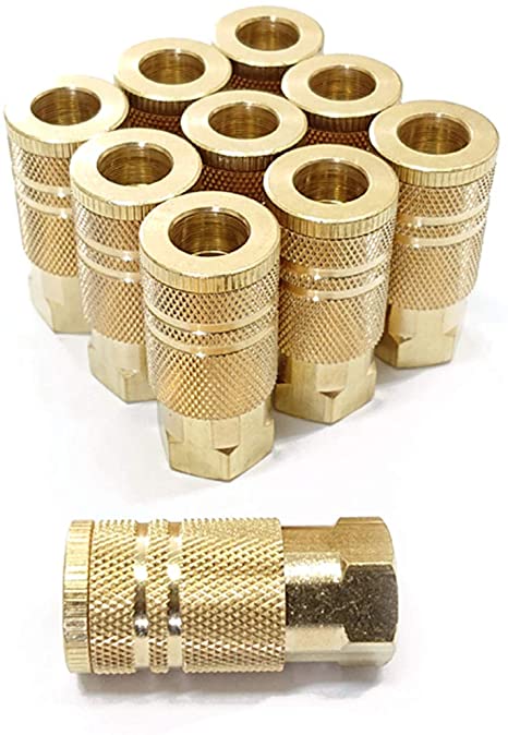 Tanya Hardware Female NPT Coupler Industrial 1/4 Inch, Brass, Quick Connect Air Fittings, Pack of 10