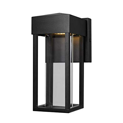 Globe Electric Bowie LED Integrated Outdoor Indoor Wall Sconce, Matte Black, Clear Glass Insert, 10W, 420 Lumens 44246