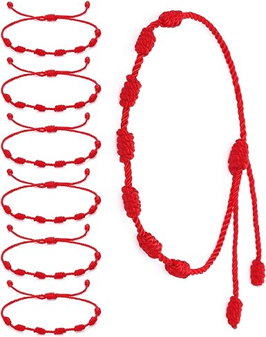 Yolev 6 Pieces Red Cord Bracelet Adjustable Red Rope Bracelet Knotted Kabbalah Red Knot String Bracelet Amulet for Amulet Bracelets Handmade Friendship Protection Bracelets