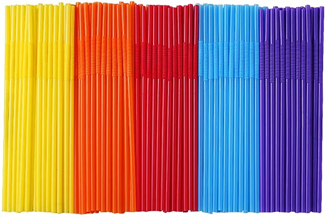 500 Pcs Colorful Disposable Plastic Long Flexible Straws.(0.23'' diameter and 10.2" long)