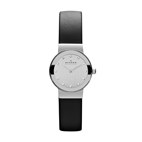 Skagen Black Leather & Steel Watch