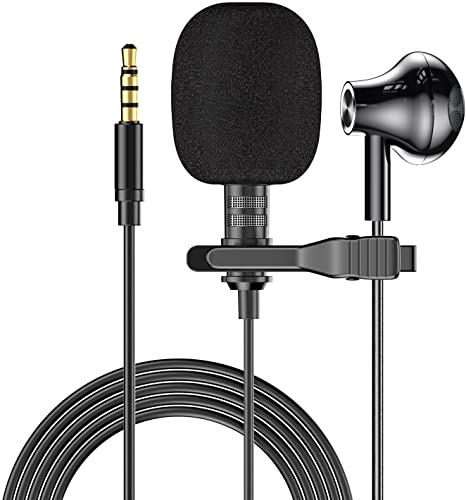 LancaTune Wired Lavalier Lapel Microphone Omnidirectional Condenser Mic, Long Cord at 118” (3m) with Integrated Headset for iPhone Android Smartphone