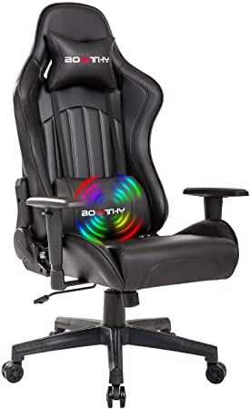 Bowthy Massage Gaming Chair Large Size Computer Ergonomic Game Chair Heavy Duty Big and Tall Gamer Chair Racing Style Headrest and Lumbar Support (Black)