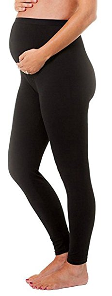 Black Maternity Leggings Soft Solid Stretch Seamless Tights One Size Fits All