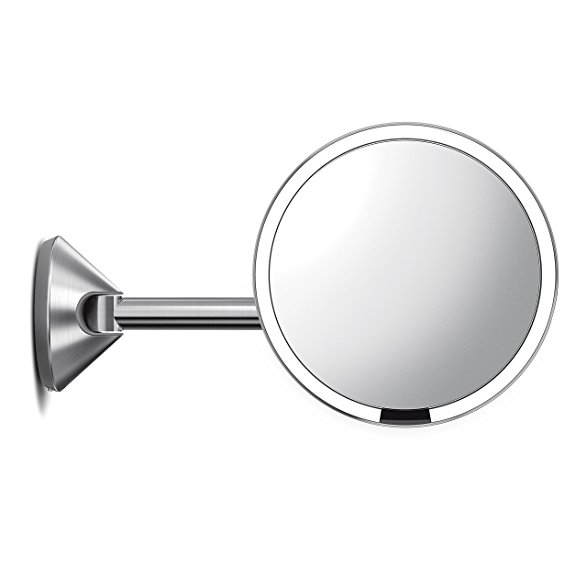 simplehuman 8 inch Wall Mount Sensor Mirror, Lighted Makeup Mirror, Hard-Wired, 5x Magnifying