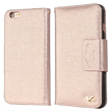 iPhone 6 Plus Case,(5.5)[Upgraded-Opened Volume and Power Button Ports,No Break Issue] By HiLDA,Wallet Case,PU Leather Case,Credit Card Holder,Flip Cover Case[Gold]