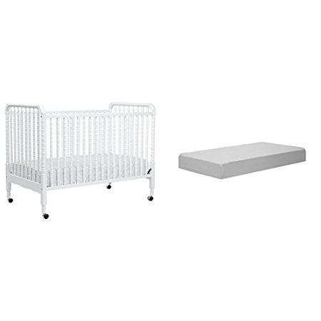 Jenny Lind Stationary Crib with Complete Toddler Mattress with Hypoallergenic Waterproof Cover