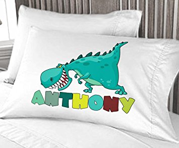 Personalized Cute Dinosaur Boys Pillow Case - ( Standard Size 20X30 ) Christmas gift Birthday Gift idea for boys kids room decor