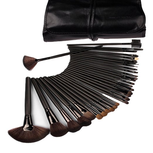Generic 32 Pcs Black Rod Makeup Brush Cosmetic Set Kit with Case