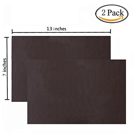 2 Pieces Leather Patch, Adhesive Backing leather seat patch for Repair Sofa, Car Seat, Jackets, Handbag, 13 by 7 Inch, Dark Brown