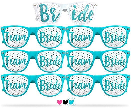 Team Bride Party Glasses - Novelty Sunglasses For Weddings, Bachelorette Parties and Bridal Showers (7pc Set, Robin Egg Blue)