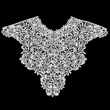 Embroidery Big Flowers Lace - 1 Piece Embroidery Big Flowers Lace Neckline Fabric - DIY Collar Lace Fabrics for Sewing Supplies Crafts (WHITE)