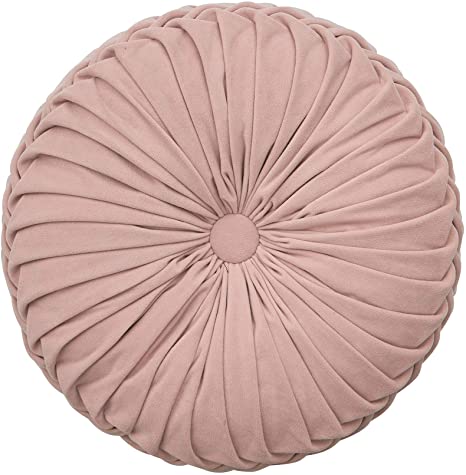 Cassiel Home Pink Round Throw Pillow Handmade Pleated Decorative Floor Pillow Back to School Gift for Girls Velvet College Dorm Room Throw Pillow 14.5 inches