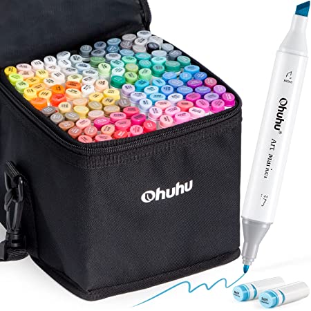 Ohuhu 120 Colours Art Markers Set, Dual Tips Coloring Marker Pens for Kids, Fine and Chisel Tip Double-Ended Alcohol Based Drawing Markers for Sketch Adult Coloring Book, Back to School Art Supplies