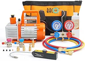 BACOENG 4 CFM AC Vacuum Pump and Gauge Set, HVAC Vacuum Pump Kit with Leak Detector for R134a R410a R12 R22 Refrigerants, with Can Tap and Quick Couplers