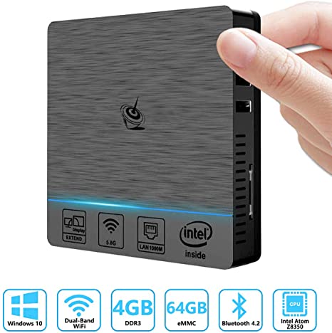 Hi-Na Mini PC, Intel Atom x5-Z8350 Processor (2M Cache, up to 1.92 GHz) 4GB 64G, Built-in Bluetooth 4.0/ USB 3.0/ 4K HDMI & VGA/ 2.4G 5.8G Dual WiFi/ 1000Mbps LAN, Mini Computer