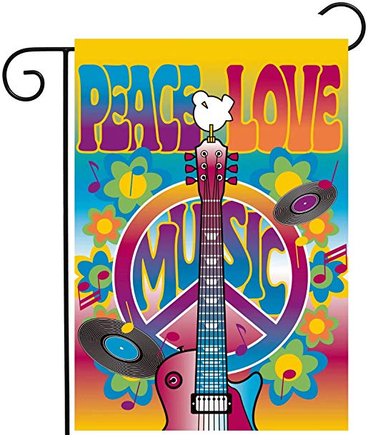 ShineSnow Peace Love Symbol Guitar Dove Woodstock Music and Art Fair Garden Yard Flag 12"x 18" Double Sided Polyester Welcome House Flag Banners for Patio Lawn Outdoor Home Decor