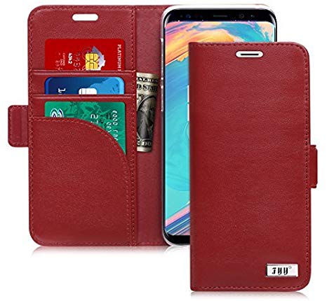 Samsung Galaxy S9 Plus Case, Fyy [RFID Blocking] Handmade Leather Wallet Case with Card Slots Kickstand Feature for Samsung Galaxy S9  Plus Wine Red