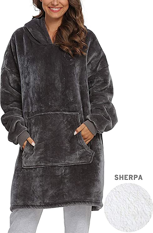 Newtion Oversized Blanket Sweatshirt, Wearable Blanket, Soft Warm Oversized Fleece Hoodie Blanket with Large Front Pocket, for Adults, Men, Women, Teens, Gray