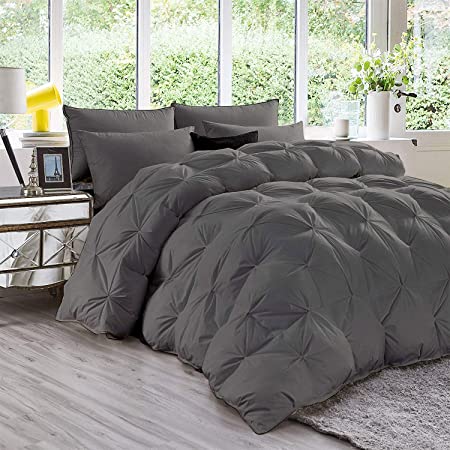 All Season Luxurious - Super King Plus Size (120" x 120") Inches, 1pc Alternative Pinch Pleated Comforter 400 GSM 800 Thread Count 100% Egyptian Cotton Super Softt - Dark Grey Solid