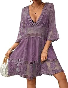 Bsubseach Cover Ups for Swimwear Women Beach Dress Lace Swimsuit Cover Up V Neck Vacation Outfits