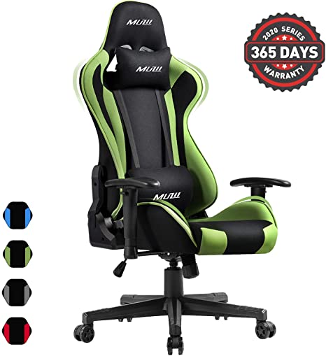Muzii PC Gaming Chair for Pro,4-Color Choice Breathable SOFTKNIT FABRIC Racing Style Ergonomic Adjustable Computer Chair for Office or Game with Headrest and Lumbar Pillow for Adults and Teens (GREEN)