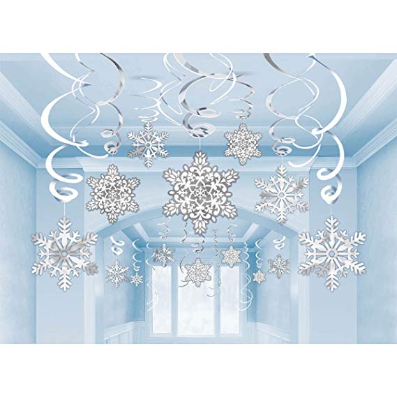 Christmas Snowflake Swirl Hanging Cutout Decorations - Pack of 30