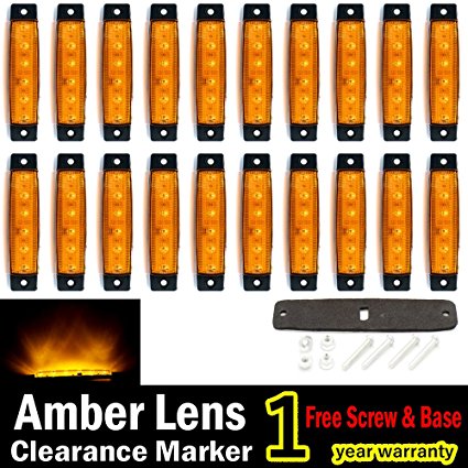 (Pack of 20) LEDVillage 20 Pcs 3.8" 6 LED Amber Side Marker Lights, Amber Trailer Marker Lights, Rear Side Marker Lamp Amber, Led Marker Lights for Trucks, Cab Marker, RV Marker light Yellow